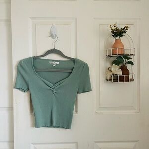 Elegant V-Neck Ribbed Crop Top in Sage